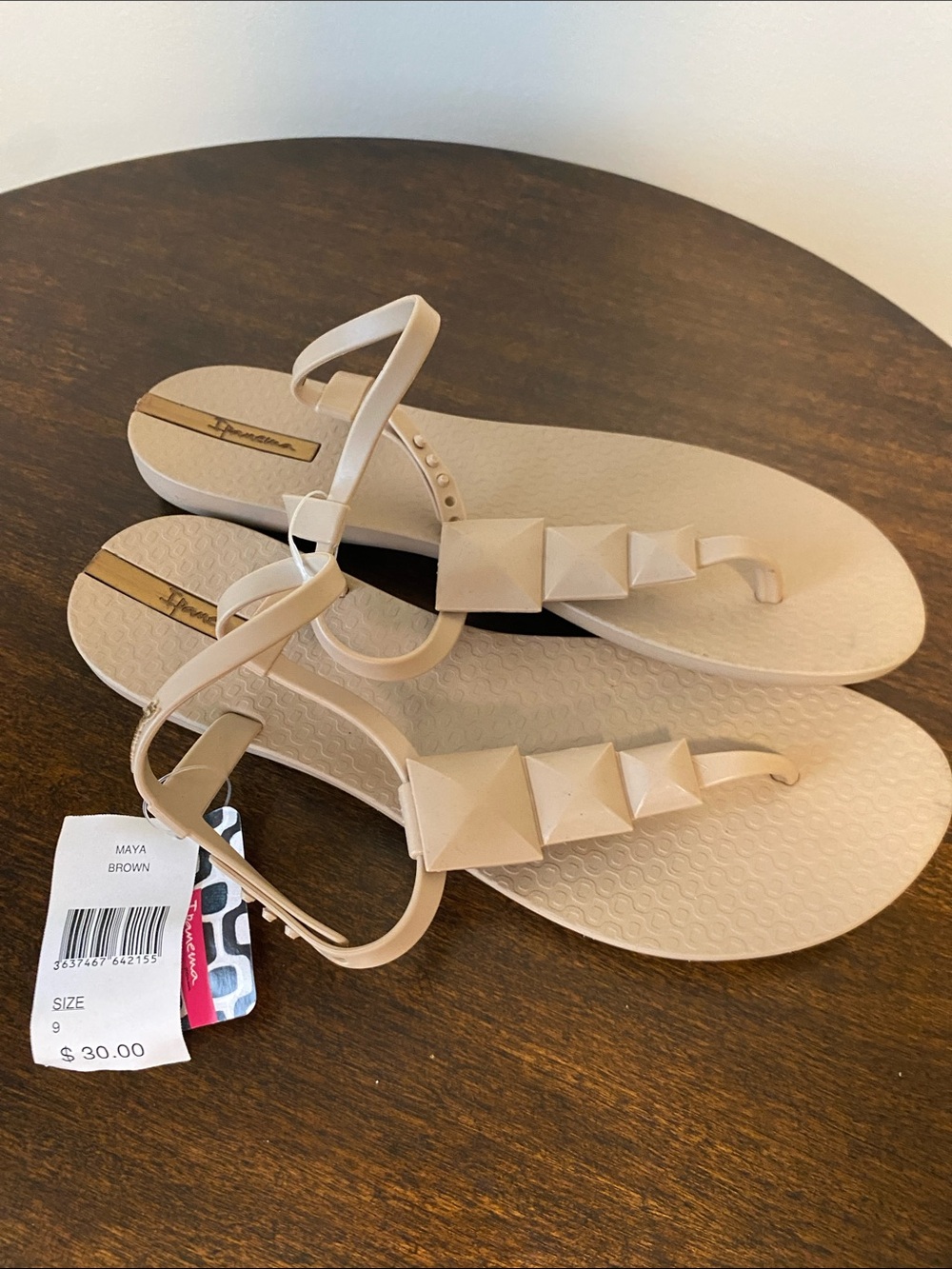 IPANEMA Maya Neutral Stud Pyramid T-Strap Sandals